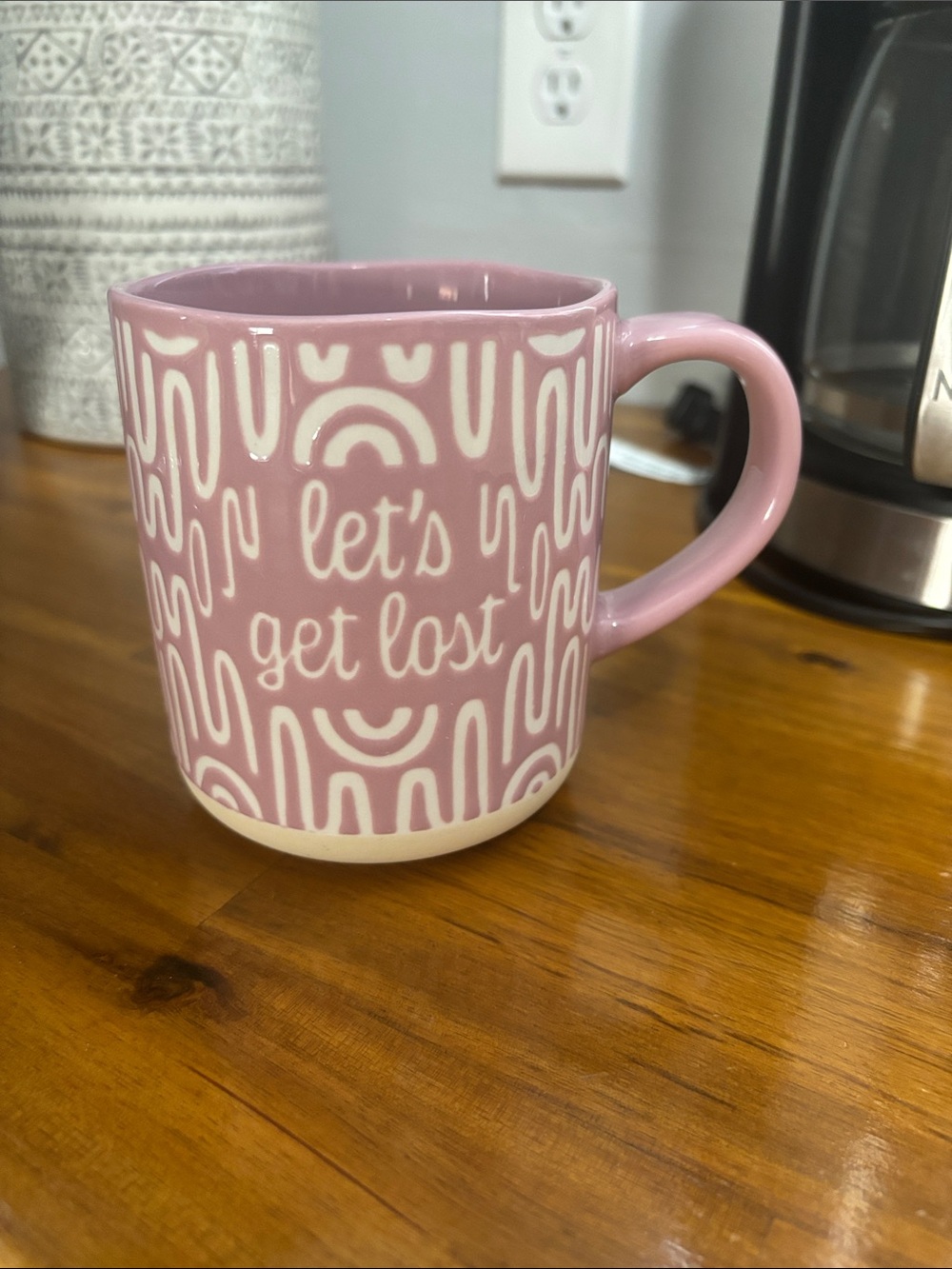 Like new! Opalhouse Pink Ceramic 'let's get lost' Patterned Coffee Mug - Picture 1 of 7